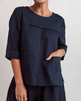 See Saw 100% Linen 3/4 Slve Seam Top