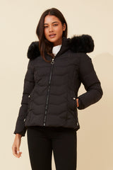 Caroline Morgan Puffer Jacket with Detachable Fur