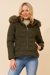 Caroline Morgan Puffer Jacket with Detachable Fur