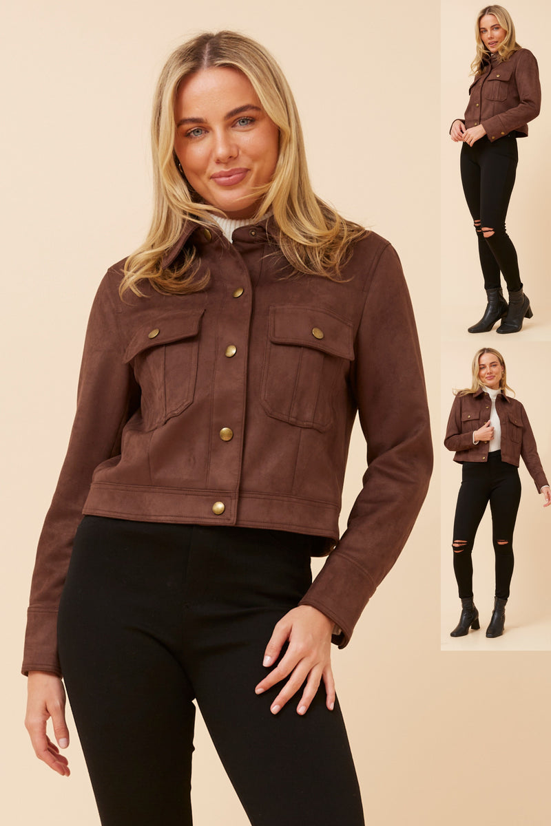 Caroline Morgan Crop Suede Jacket