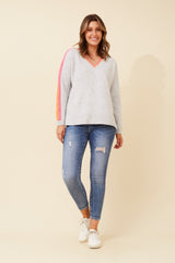 Caroline Morgan V-Neck Contrast Stripe Jumper