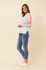 Caroline Morgan V-Neck Contrast Stripe Jumper