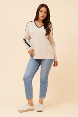 Caroline Morgan V-Neck Contrast Stripe Jumper