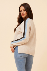 Caroline Morgan V-Neck Contrast Stripe Jumper