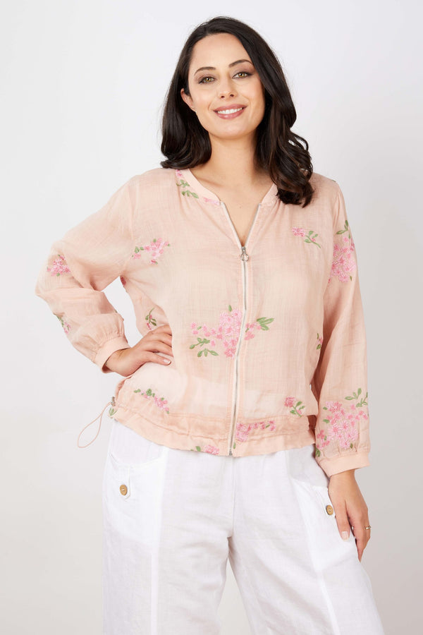 JJ Sisters Sheer Zip Cotton Blend Top