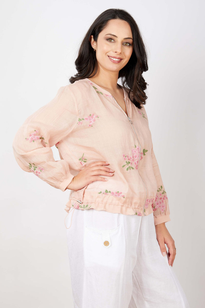 JJ Sisters Sheer Zip Cotton Blend Top