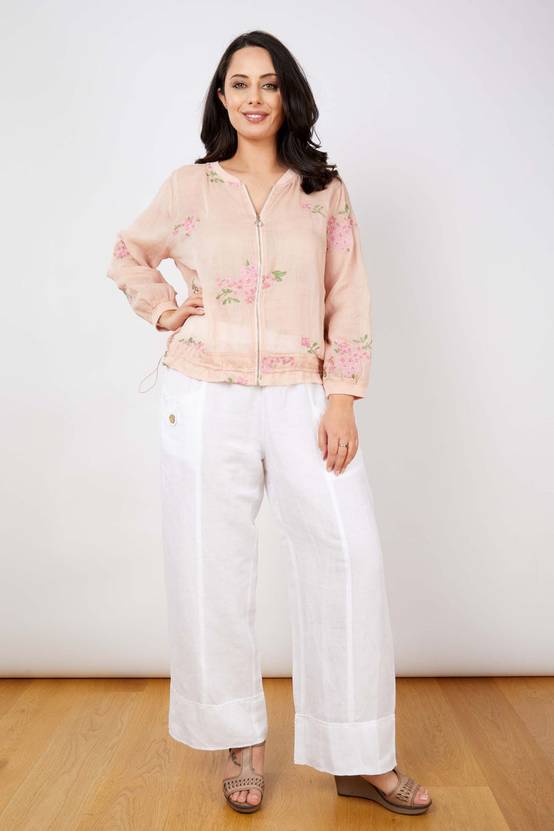 JJ Sisters Sheer Zip Cotton Blend Top