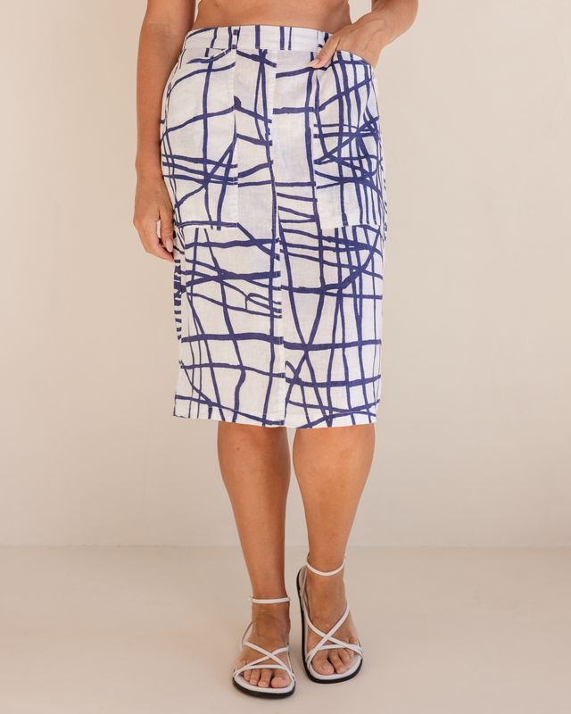 See Saw 100% Linen Straight Pocket Skirt