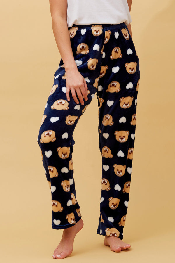 Caroline Morgan Teddy Print Plush Pyjama Pant
