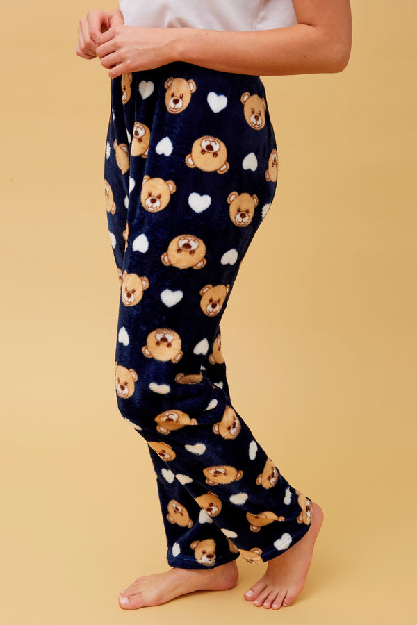 Caroline Morgan Teddy Print Plush Pyjama Pant