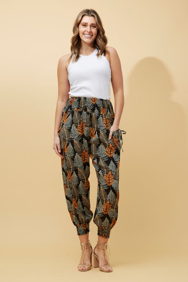 Caroline Morgan Leaf Print Harem Pant