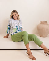 See Saw 100% Linen 3/4 Sleeve Curved Hem Top