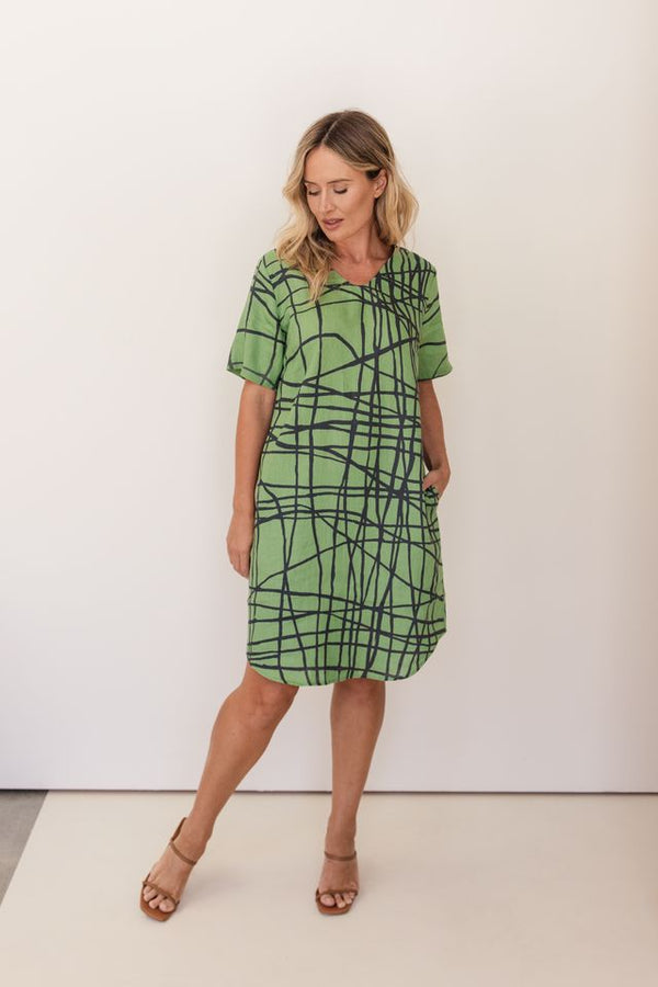 See Saw 100% Linen V Neck Dress