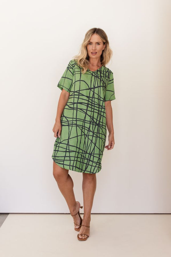 See Saw 100% Linen V Neck Dress