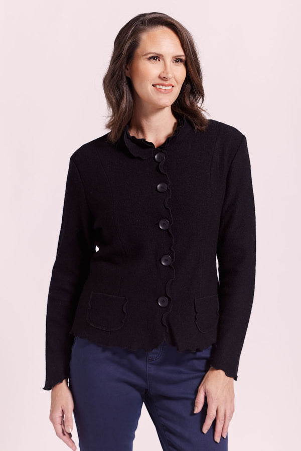 See Saw 100% Boiled Wool Ruffle Trim Jacket