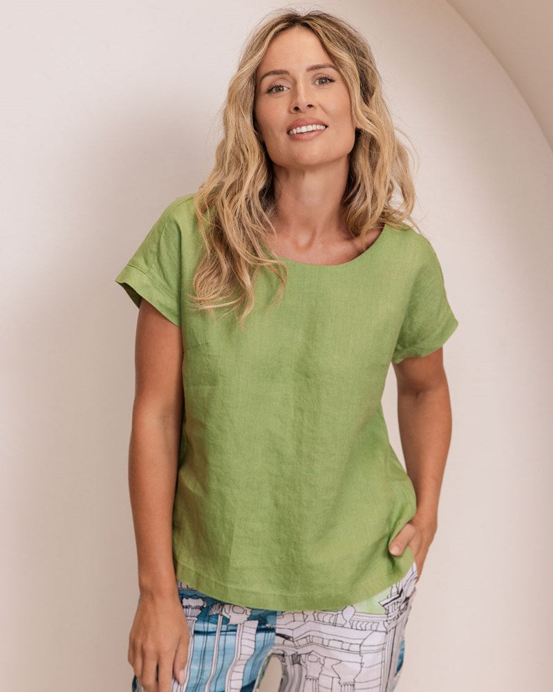 See Saw 100% Linen Button Back Top