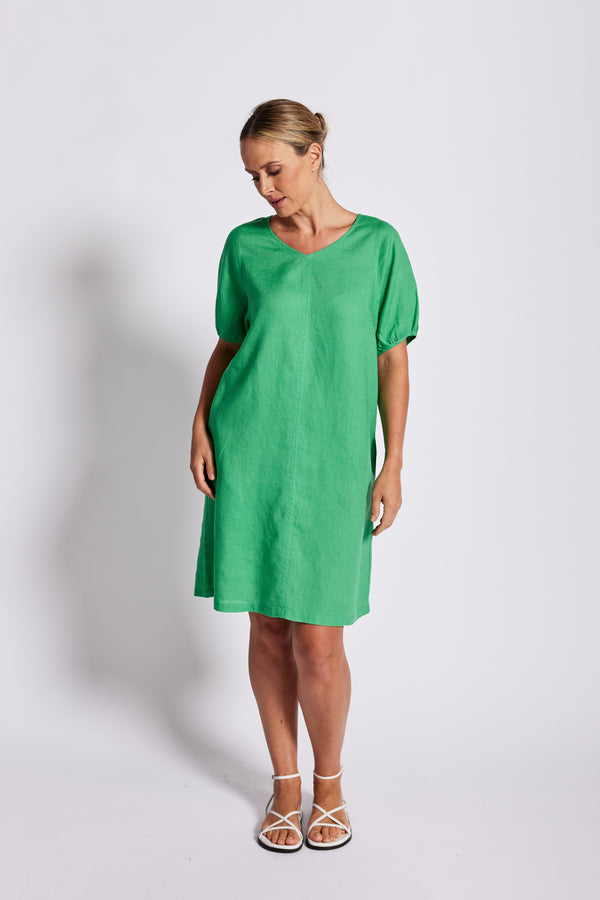 See Saw Linen V Neck Swing Dress