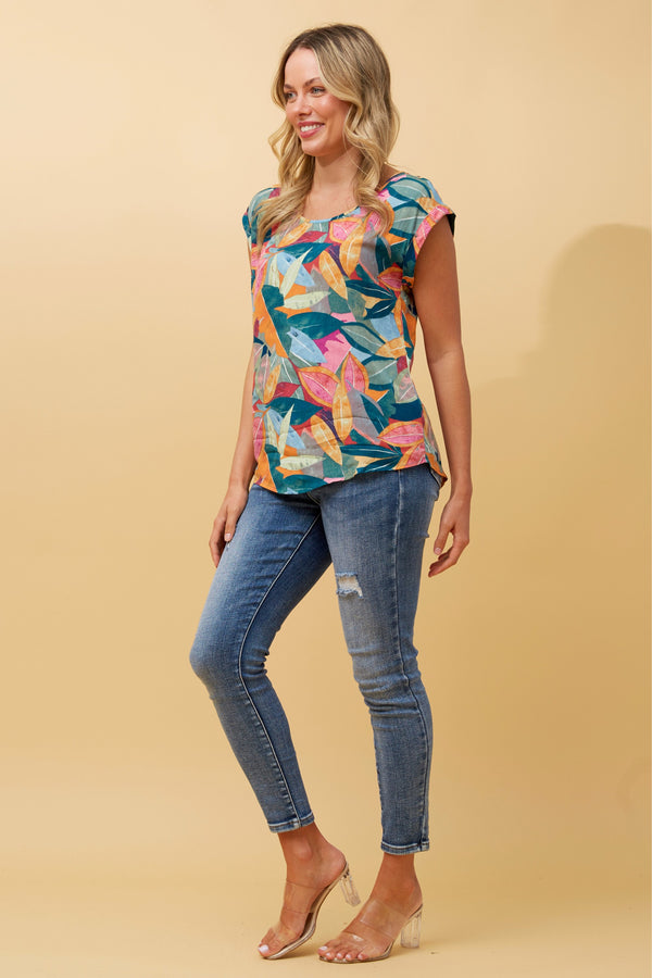 Caroline Morgan Leaf Print Shell Top