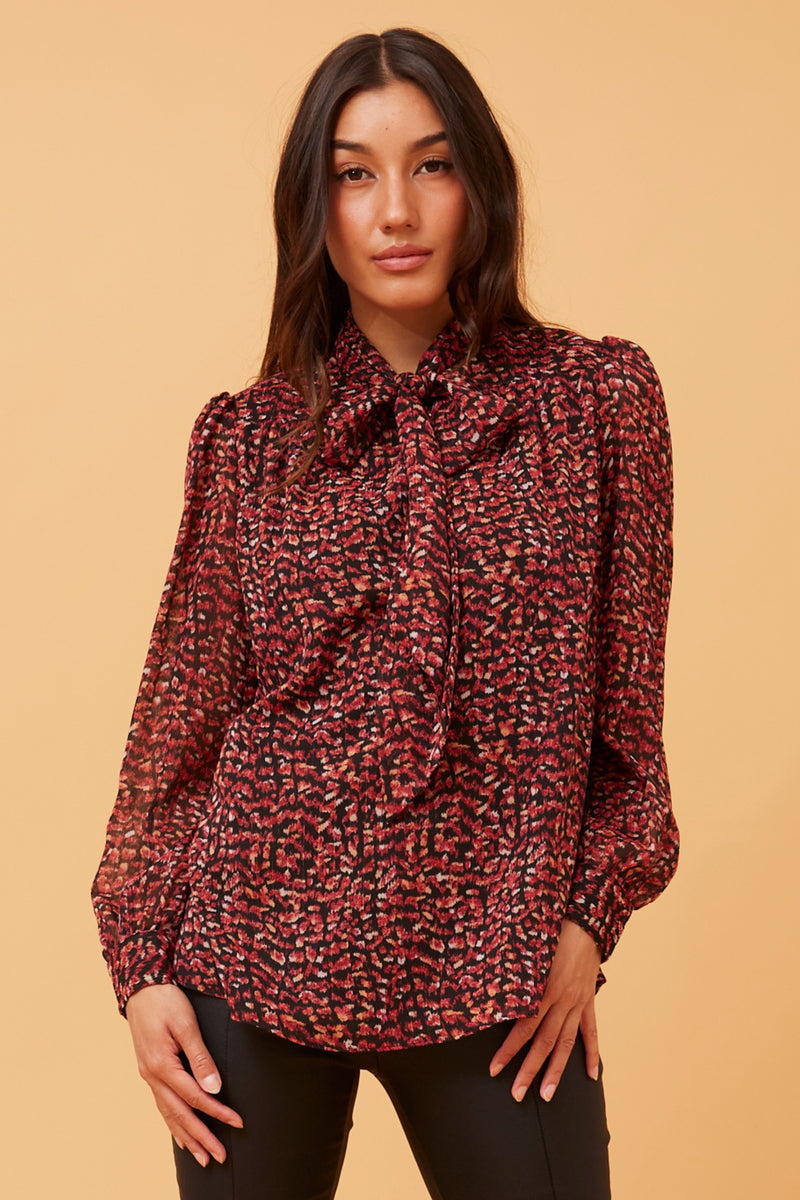 Caroline Morgan Neck Tie Printed Blouse