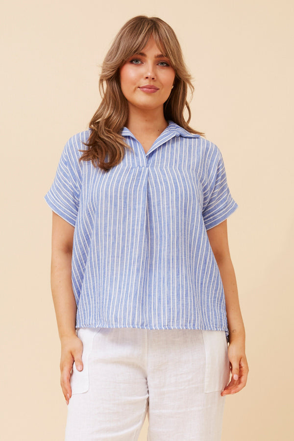 Caroline Morgan Stripe Linen Blend Top