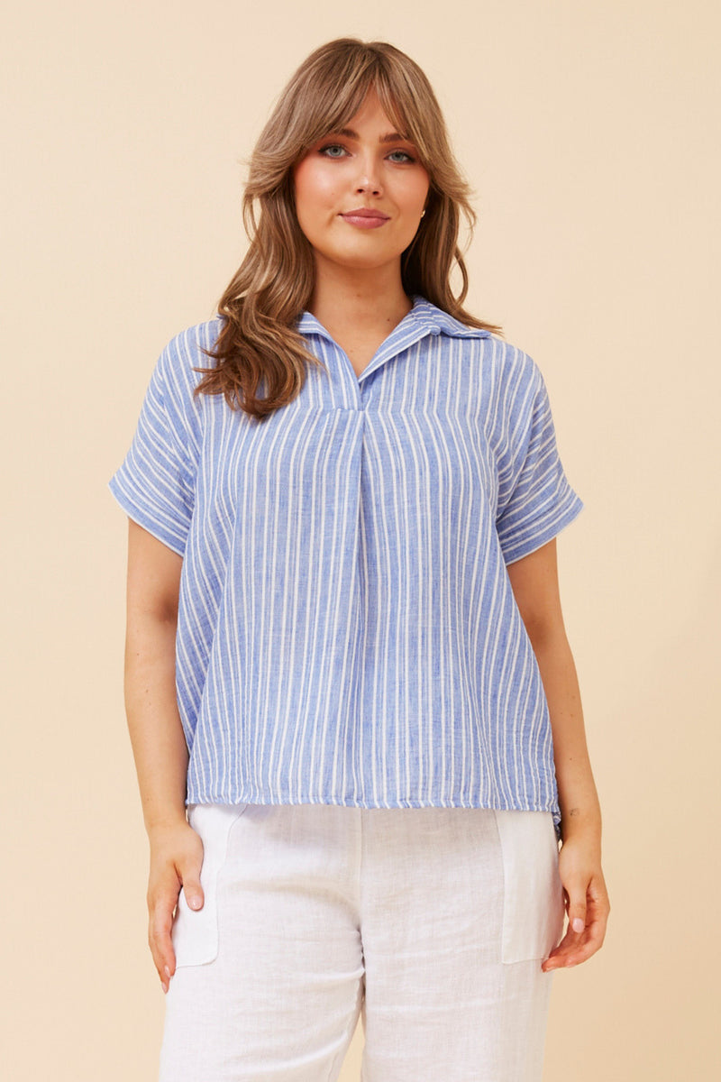 Caroline Morgan Stripe Linen Blend Top