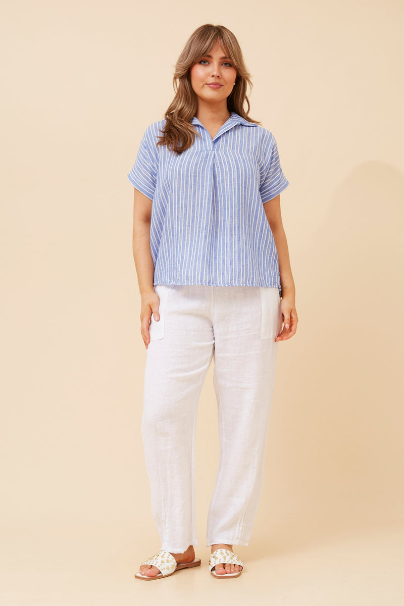 Caroline Morgan Stripe Linen Blend Top