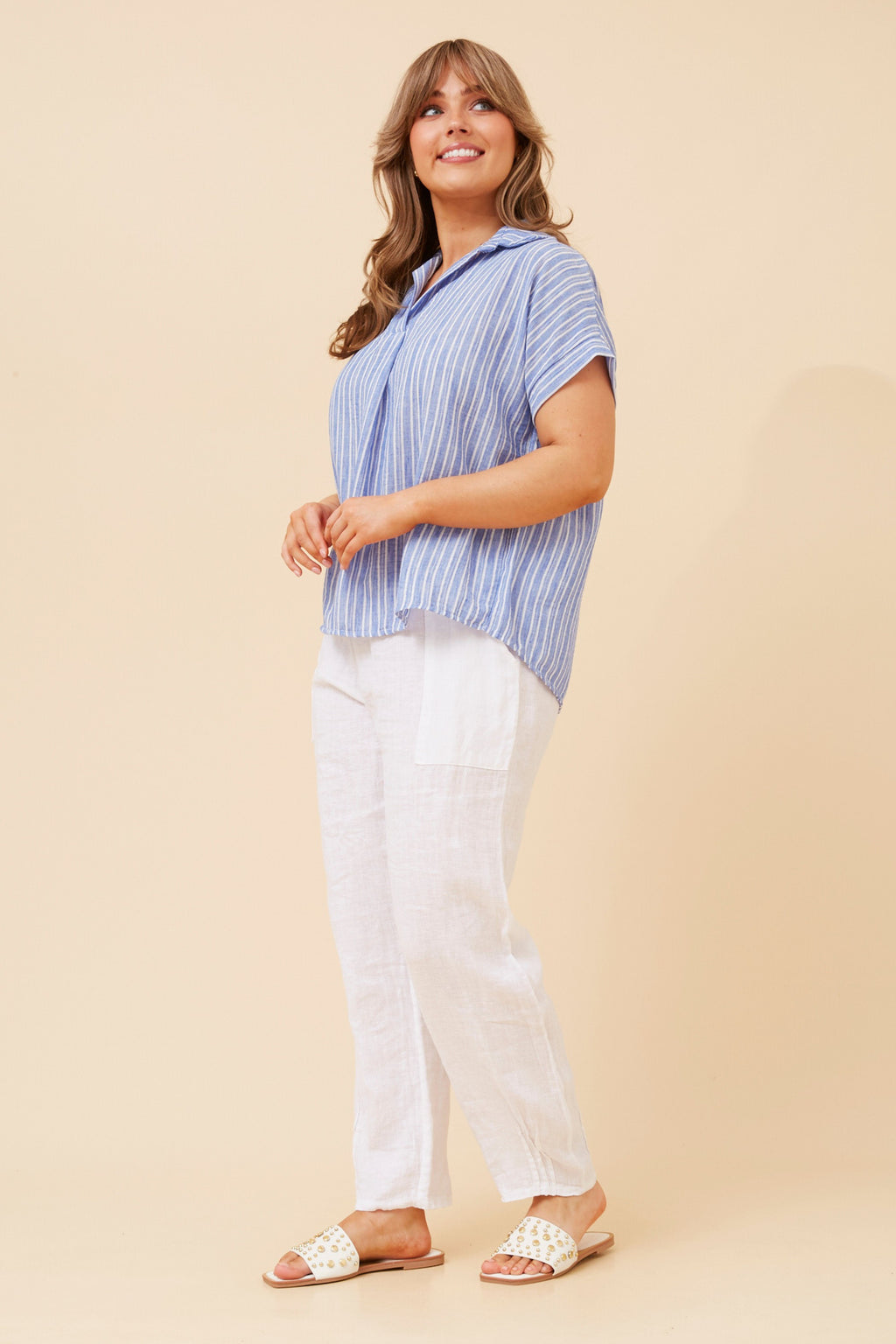 Caroline Morgan Stripe Linen Blend Top – MODA In Fashion