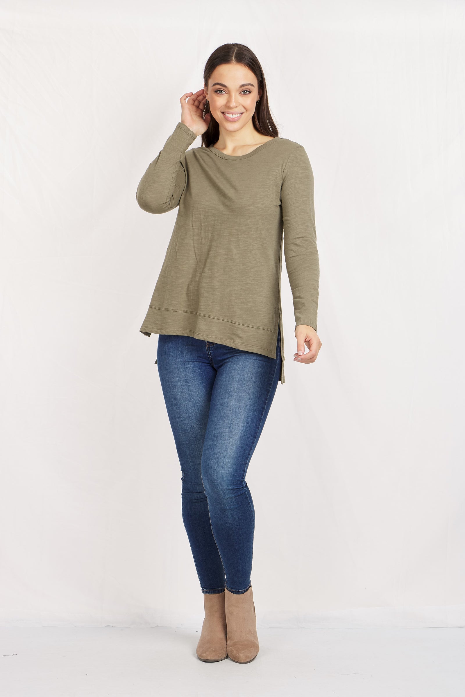 Rib-Sleeve Scoop-Neck Tee In Blue - Tops - Foto 2