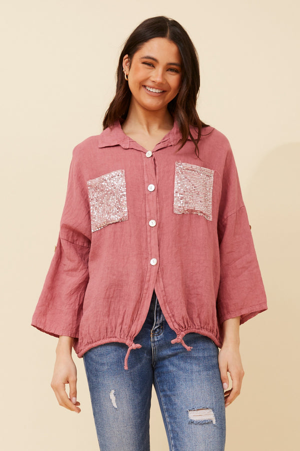 Caroline Morgan Sequin Pocket Shirt