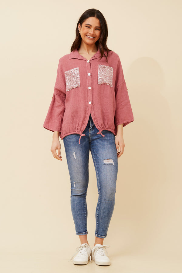 Caroline Morgan Sequin Pocket Shirt