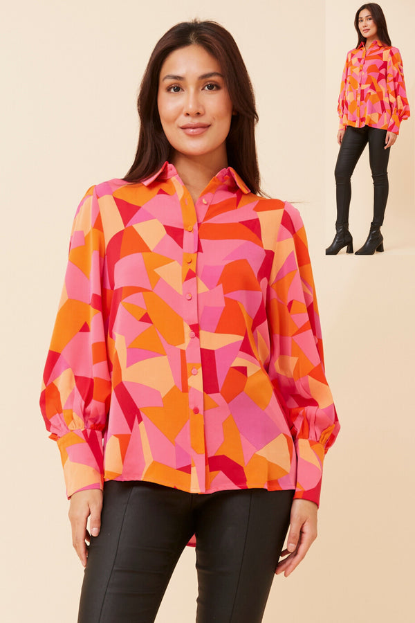 Caroline Morgan Balloon Sleeve Printed Shirt