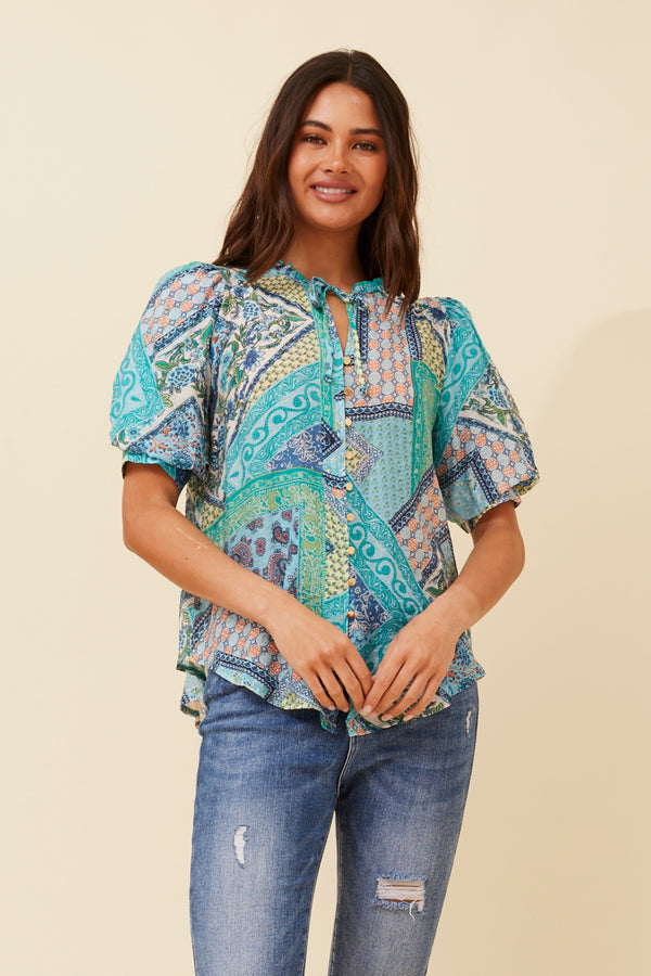 Caroline Morgan Patchwork Printed Top