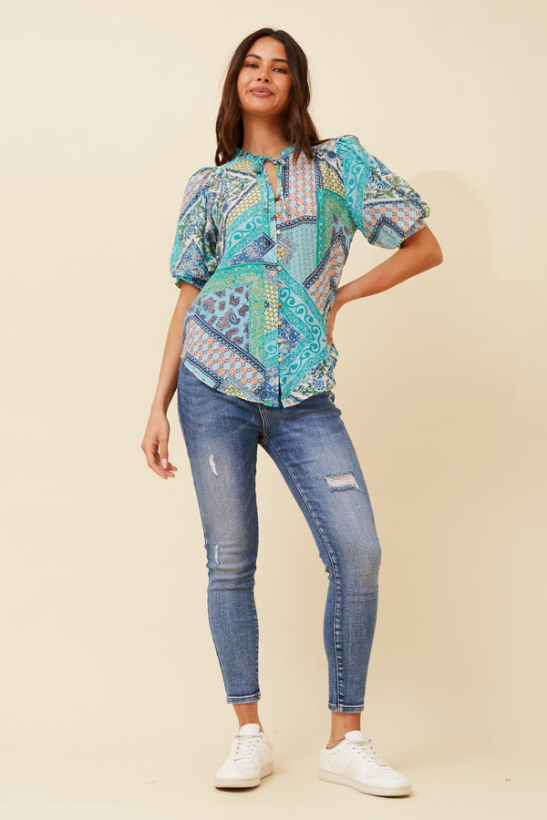 Caroline Morgan Patchwork Printed Top