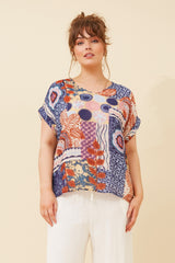 Caroline Morgan Cap Sleeve Printed Top