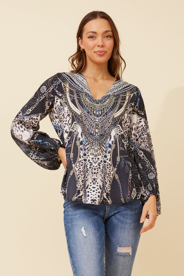 Caroline Morgan  Diamante Detail Printed Top