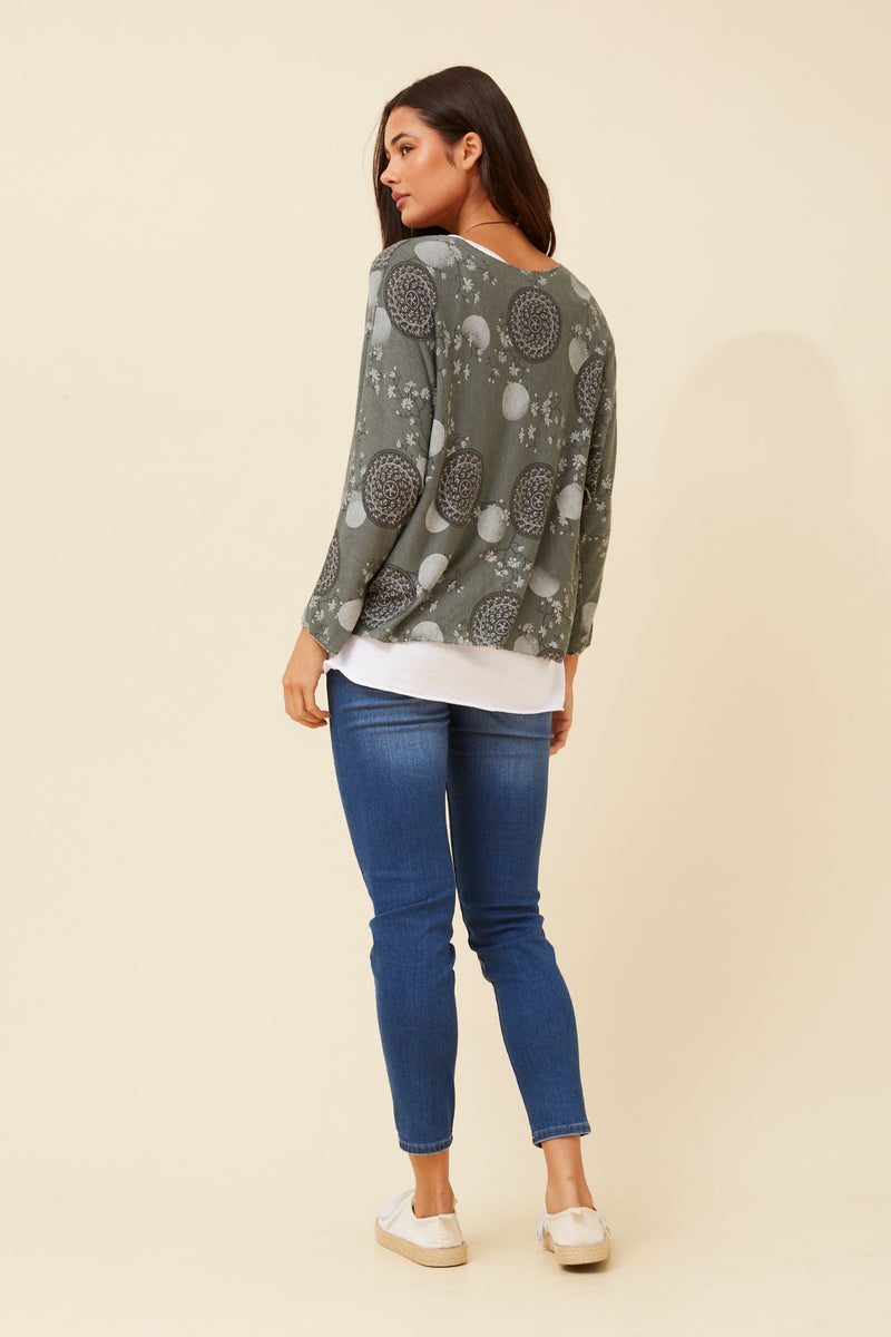 Bottega Printed Layered Top with Necklace