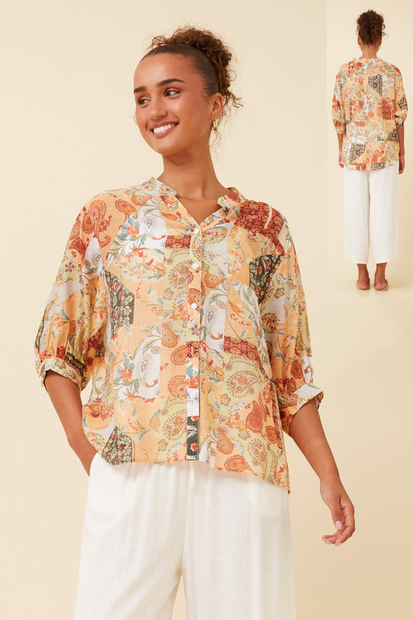 Caroline Morgan Back Button Printed Shirt