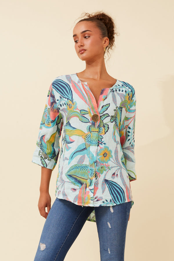 Bottega Button Detail Printed Shirt