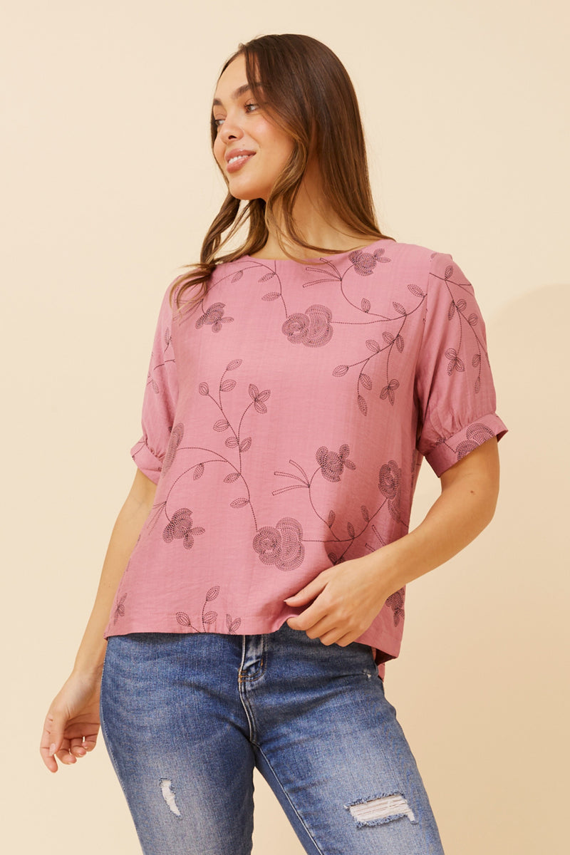 Caroline Morgan Short Slve Printed Top