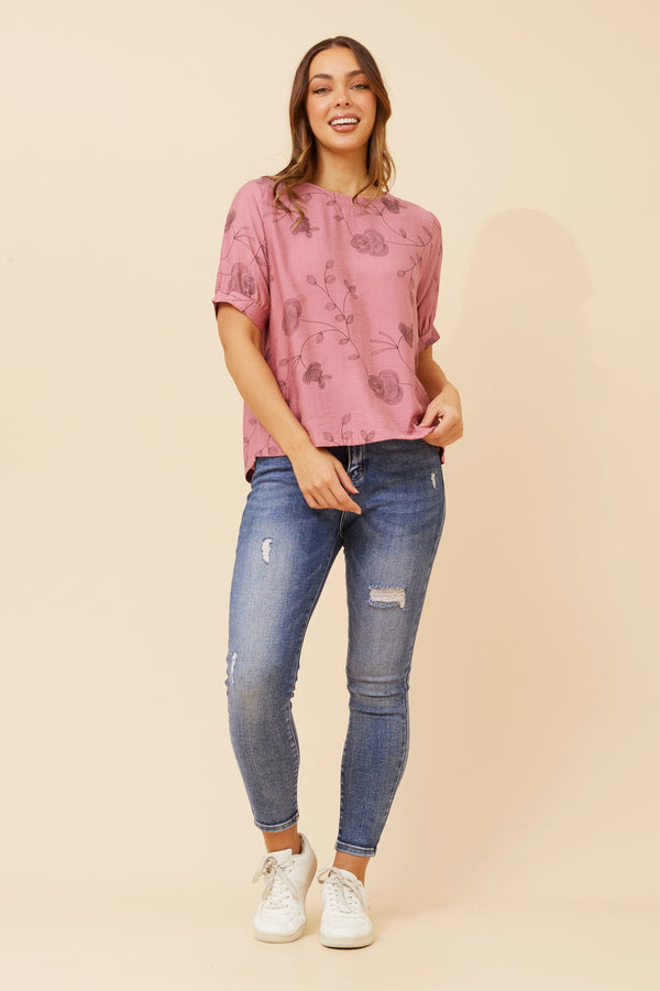Caroline Morgan Short Slve Printed Top