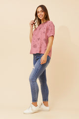 Caroline Morgan Short Slve Printed Top