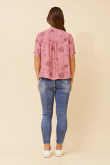 Caroline Morgan Short Slve Printed Top