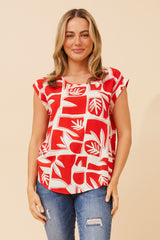 Caroline Morgan Leaf Print Shell Top