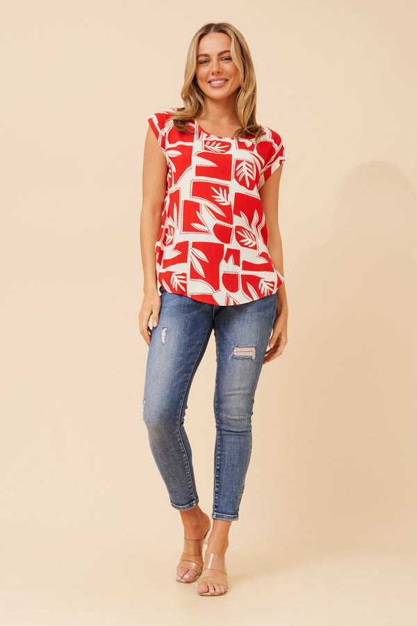 Caroline Morgan Leaf Print Shell Top