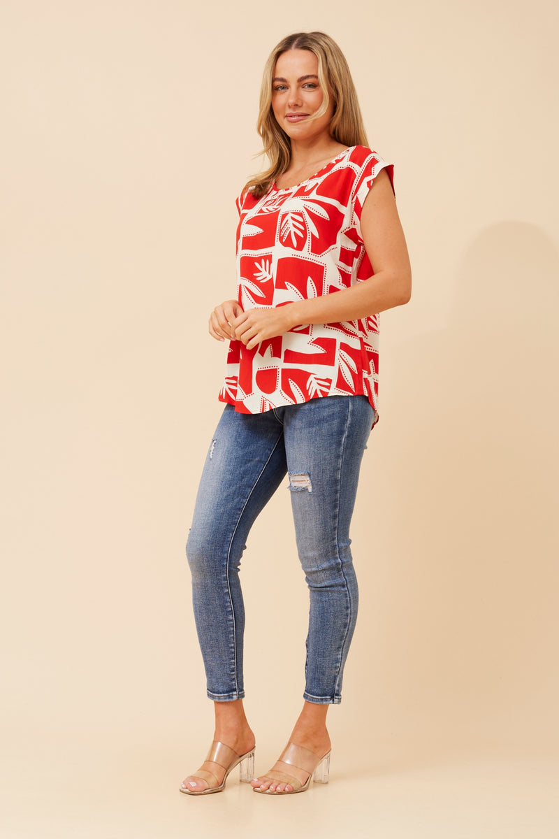 Caroline Morgan Leaf Print Shell Top