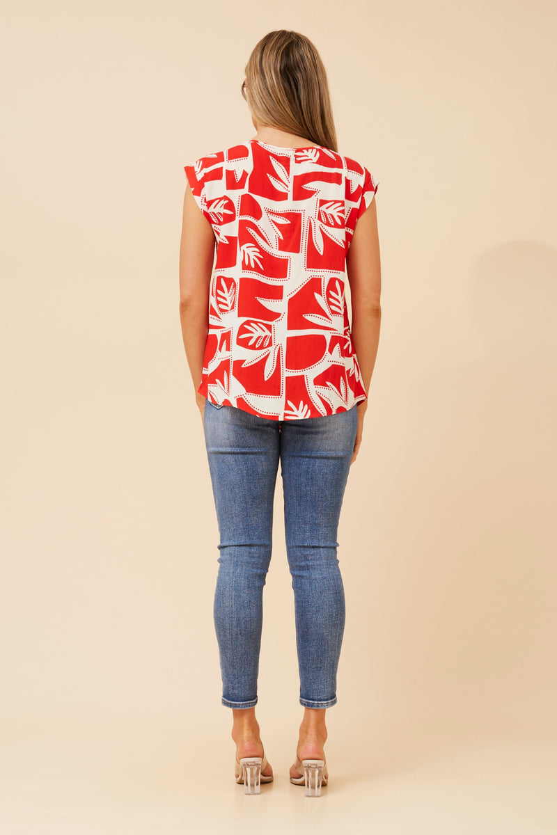 Caroline Morgan Leaf Print Shell Top