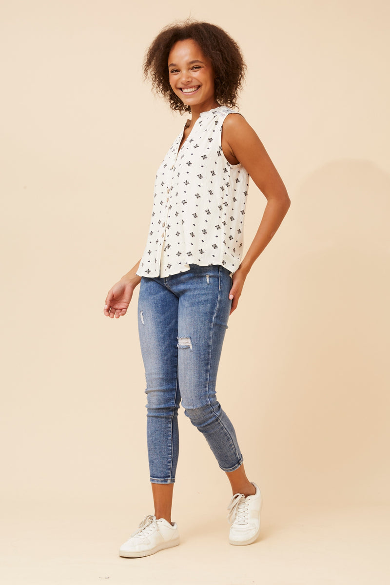 Caroline Morgan Print Sleeveless Top