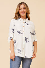 Caroline Morgan Leaf Embroidered Shirt
