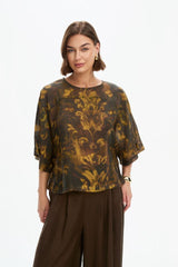 Tirelli Wide Sleeve Sheer Print Top