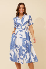 Caroline Morgan Leaf Print Shirt Dress